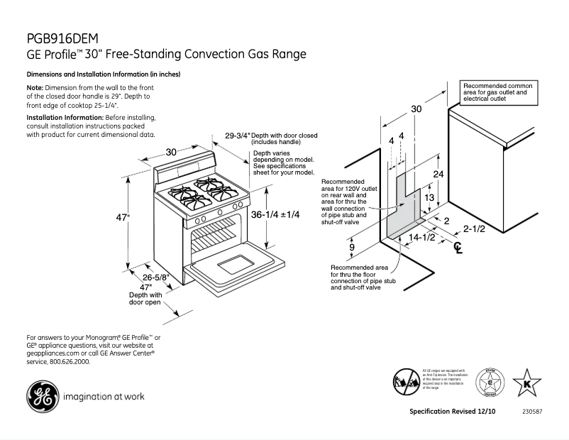 Página 1 del manual Ficha técnica GE Profile PGB916DEMCC