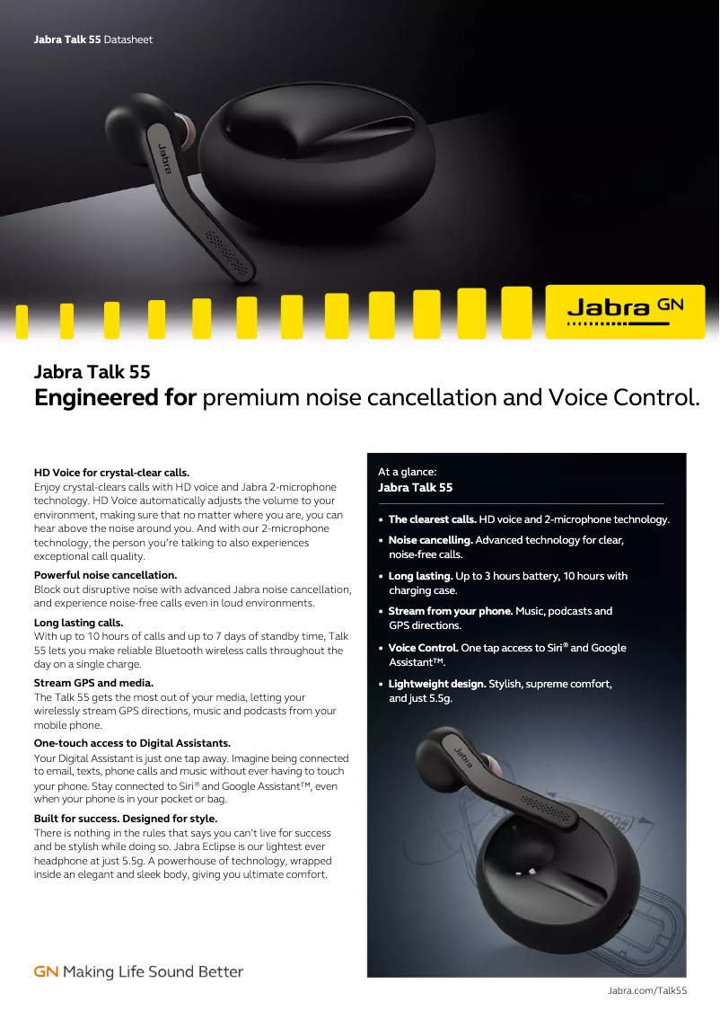 Página 1 del manual Ficha técnica Jabra Talk 55