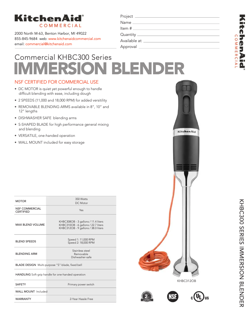 Page n°1 - Fiche technique KitchenAid KSBC2F1BM