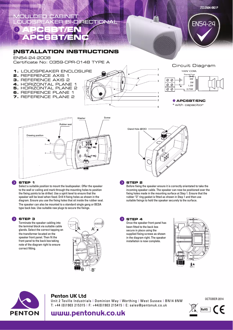 Page 1 de la notice Manuel utilisateur Penton APC6BT/EN