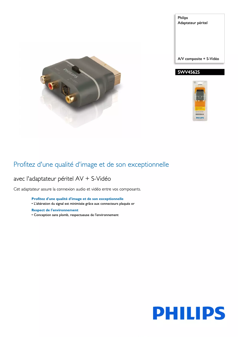 Page 1 de la notice Fiche technique Philips SWV4562S