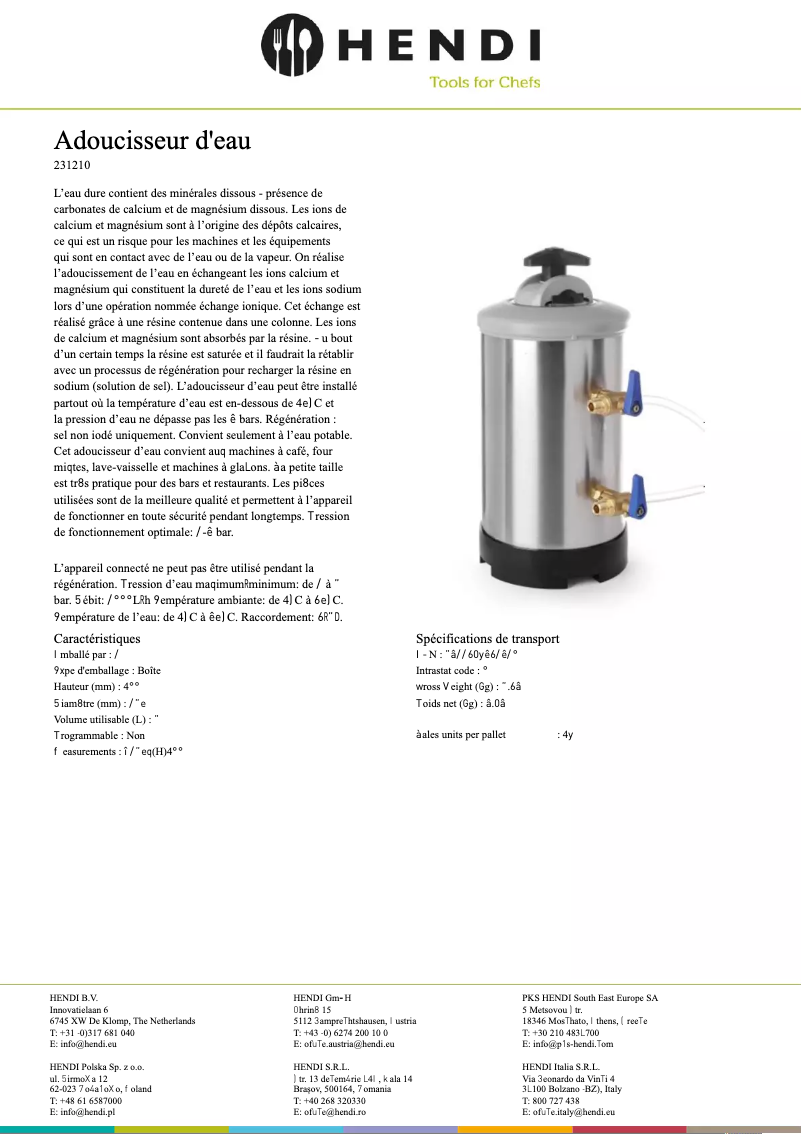 Page n°1 - Fiche technique Hendi 231210
