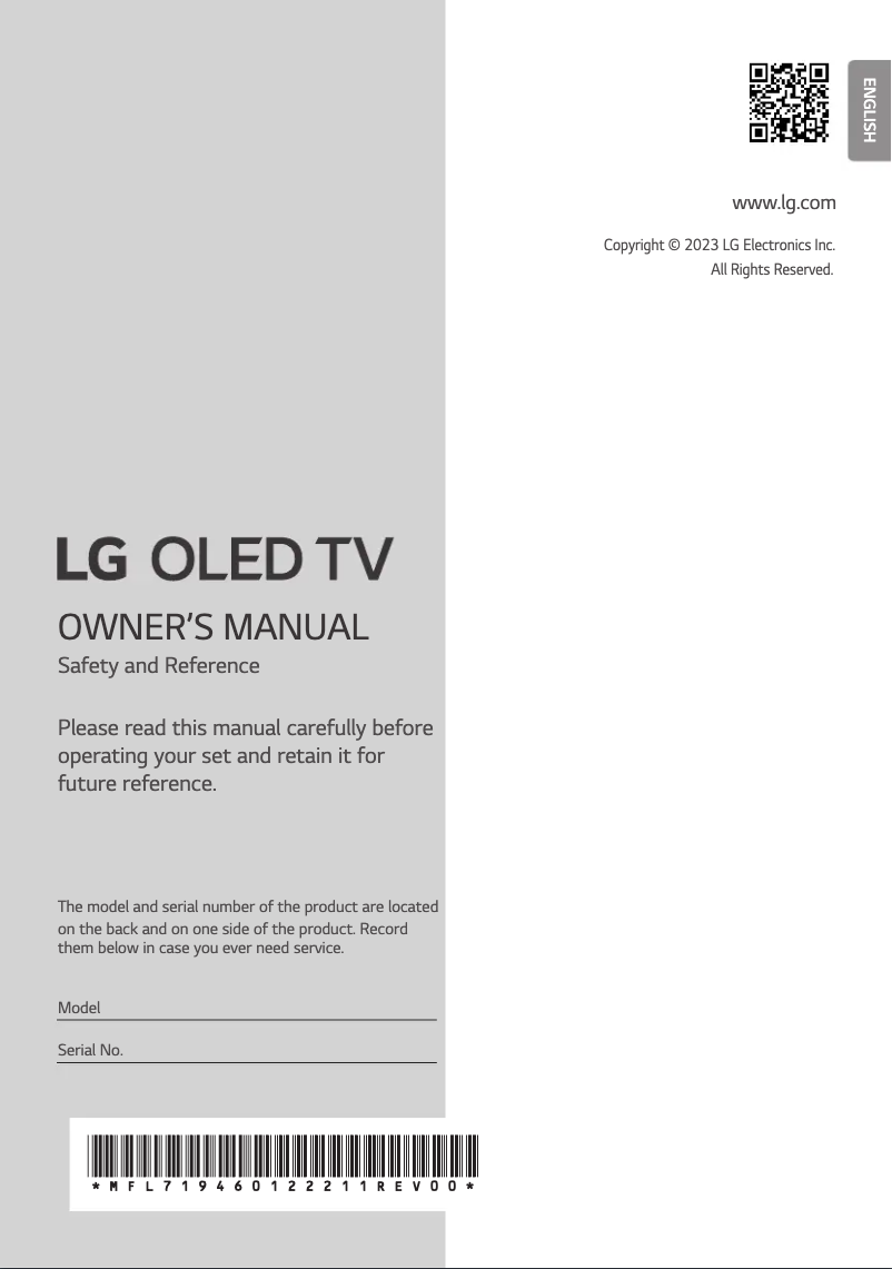 Page 1 de la notice Manuel utilisateur LG OLED65B3PSA