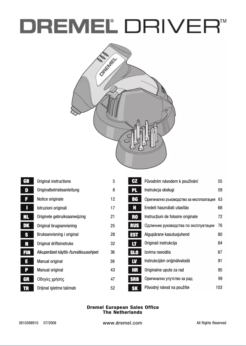 Page 1 de la notice Manuel utilisateur Dremel Driver