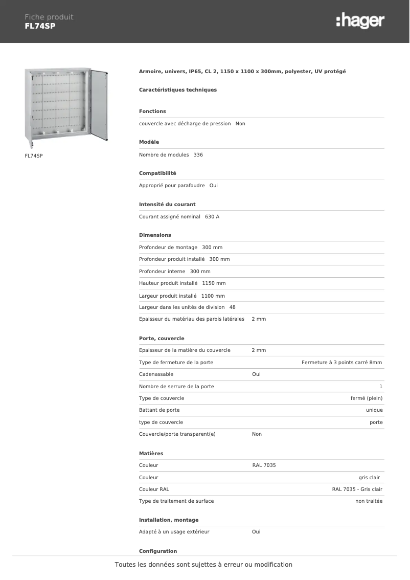 Page n°1 - Manuel utilisateur Hager FL74SP