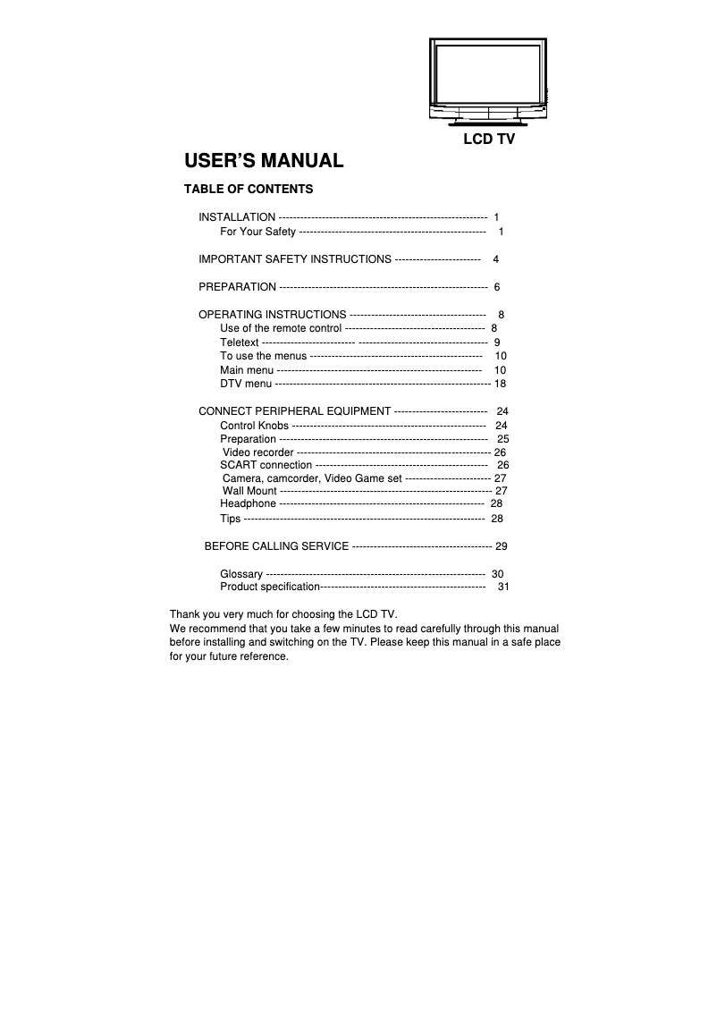 Image de la première page du manuel de l'appareil L37W781B