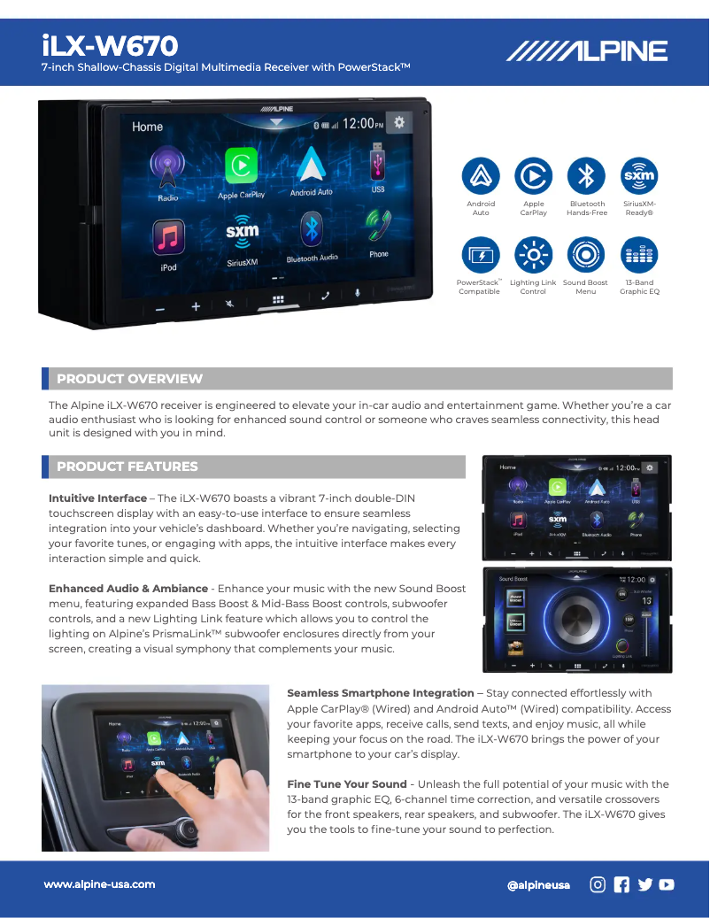 Página 1 del manual Ficha técnica Alpine iLX-W670