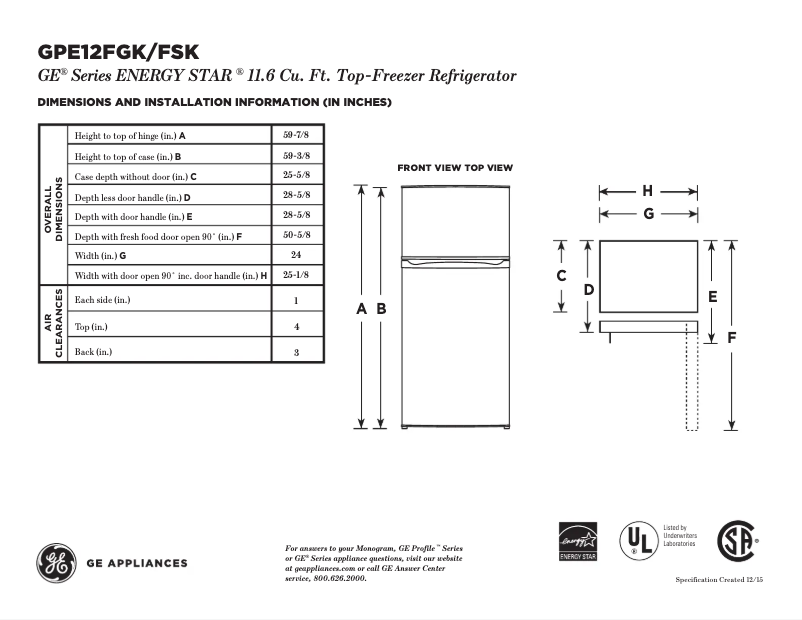 Imagen de la primera página del manual del dispositivo GPE12FGKWW