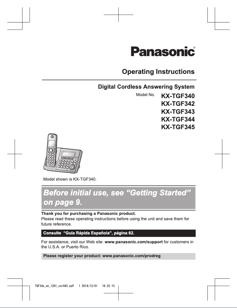 Página 1 del manual Manual de usuario Panasonic KX-TGF340B