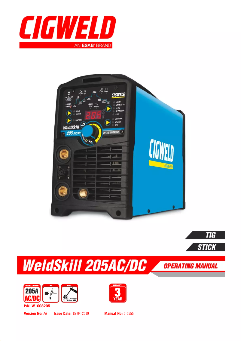 Page n°1 - Manuel utilisateur Cigweld WeldSkill 205 AC/DC