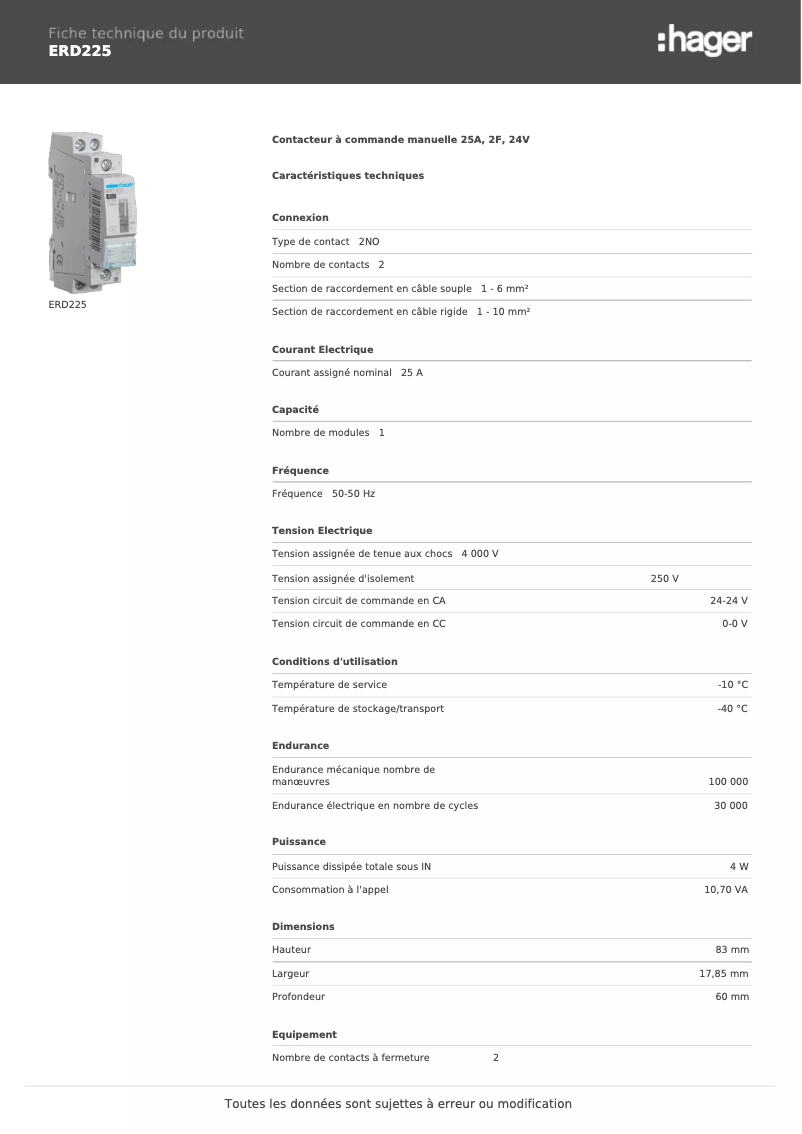Image de la première page du manuel de l'appareil ERD225
