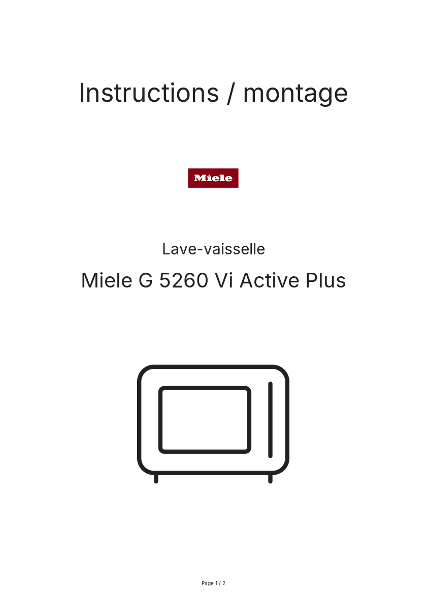 Page n°1 - Instructions / montage Miele G 5260 Vi Active Plus