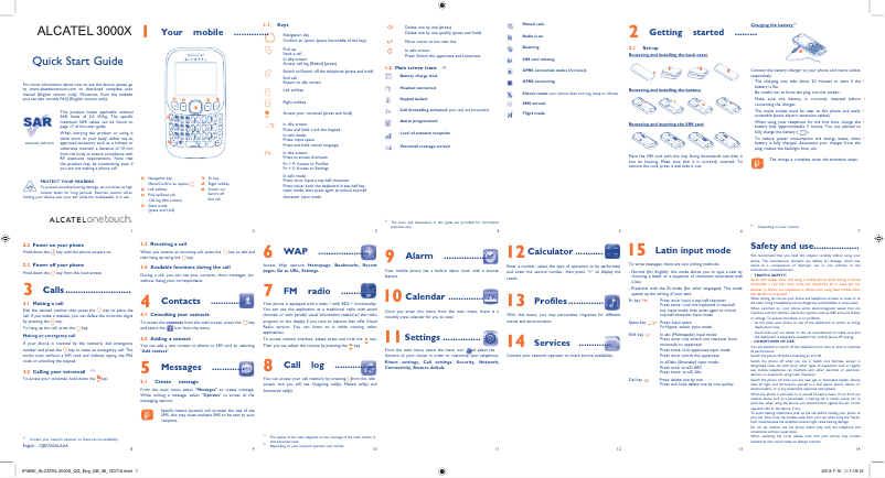 Page n°1 - Guide de démarrage rapide Alcatel One Touch 3000X
