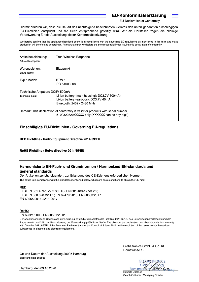 Page n°1 - Manuel utilisateur Blaupunkt BTW 10