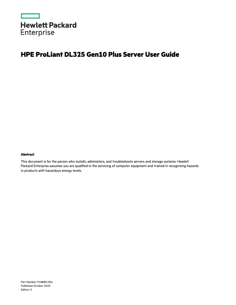Image de la première page du manuel de l'appareil ProLiant DL325 G10 Plus