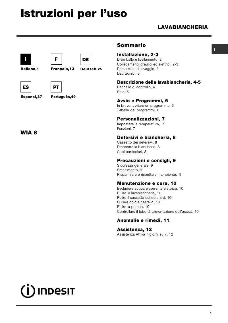 Image de la première page du manuel de l'appareil WIA 8 (EU)