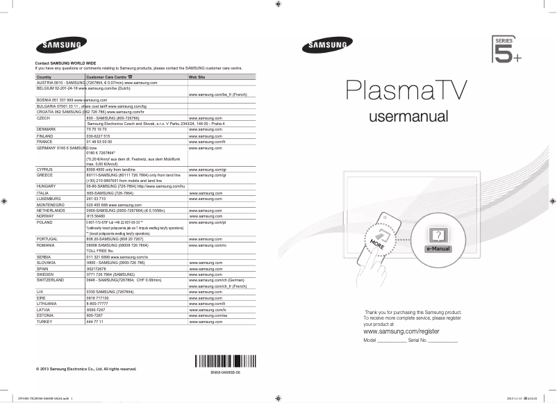 Page 1 de la notice Manuel utilisateur Samsung PS60F5500AW