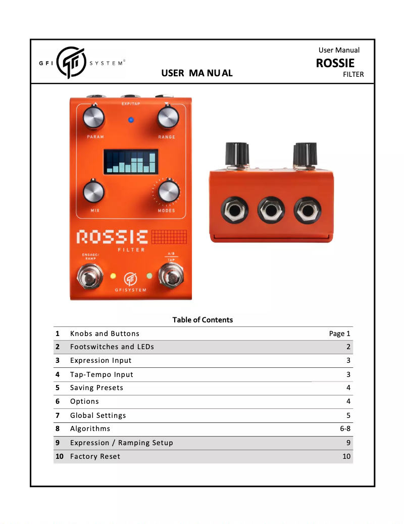 Page n°1 - Manuel utilisateur GFI System Rossie