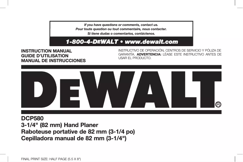Page 1 de la notice Manuel utilisateur DeWalt DCP580