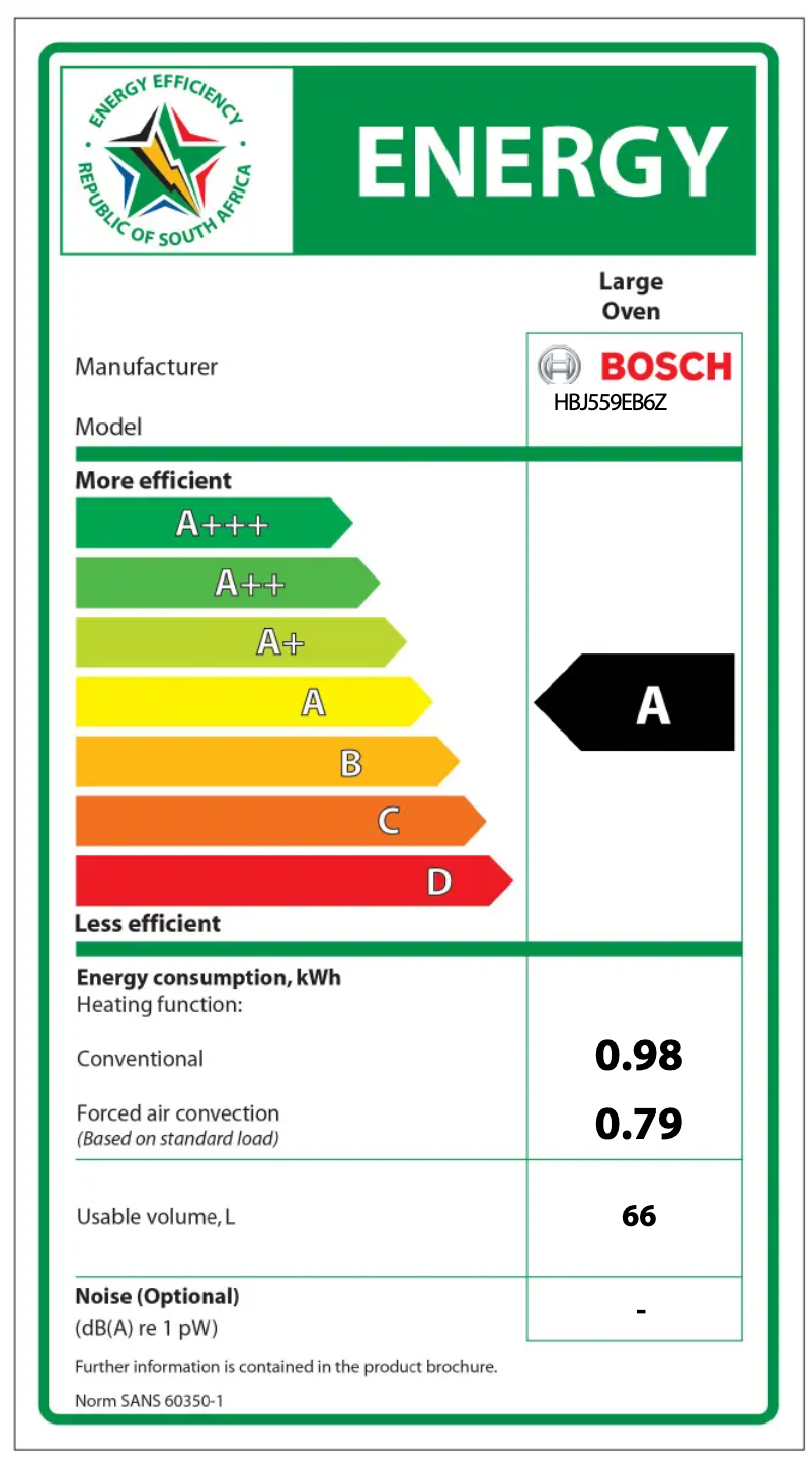Page 1 de la notice Label énergétique Bosch HBJ559EB6Z