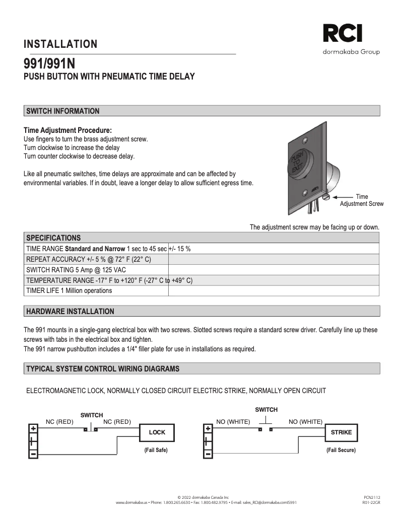Page 1 de la notice Manuel utilisateur Dormakaba RCI 991