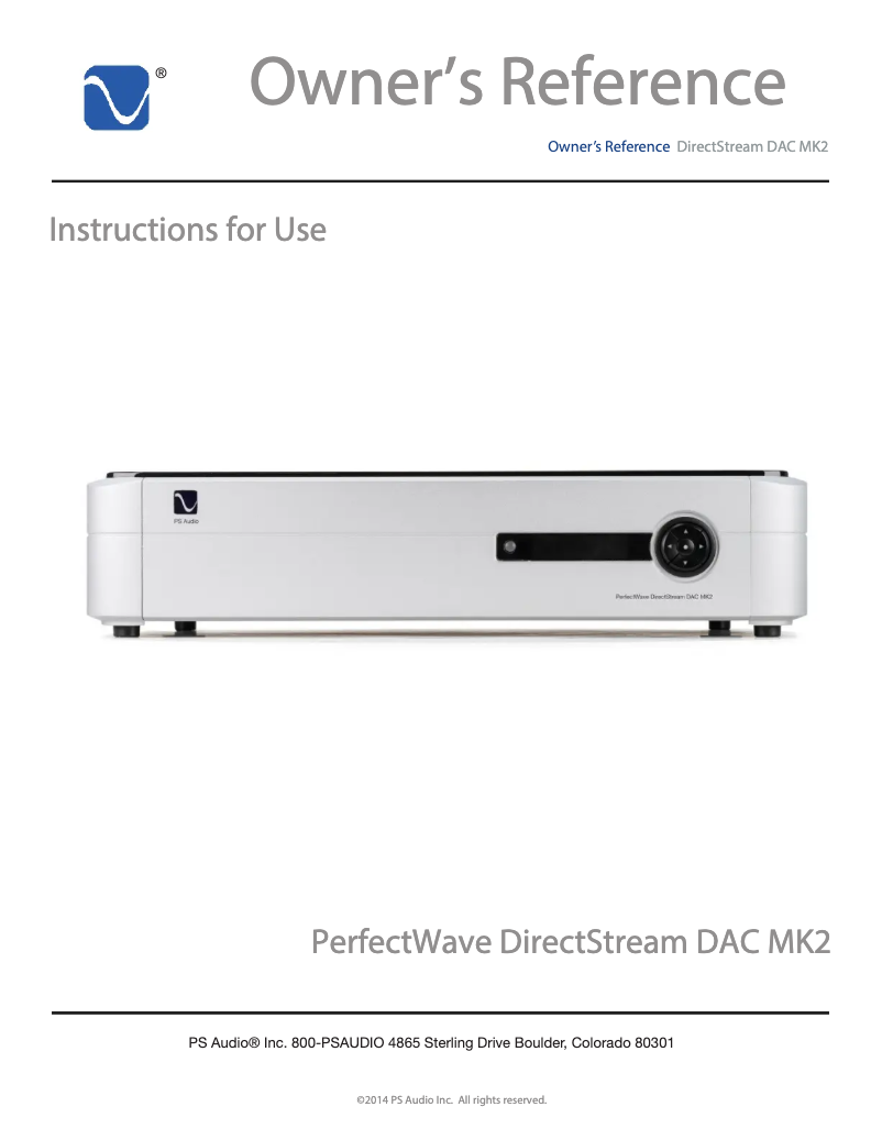 Page n°1 - Manuel utilisateur PS Audio DirectStream DAC MK2
