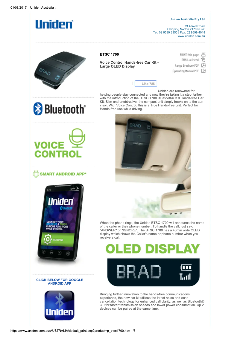 Image de la première page du manuel de l'appareil BTSC 1700