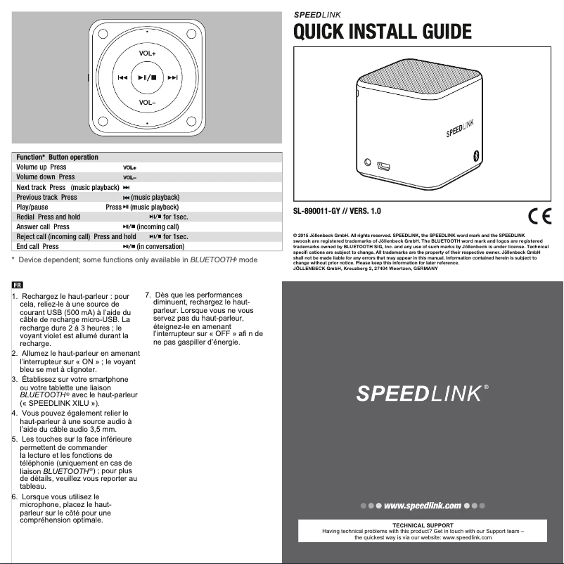 Page 1 de la notice Manuel utilisateur Speed-Link Xilu SL-890011