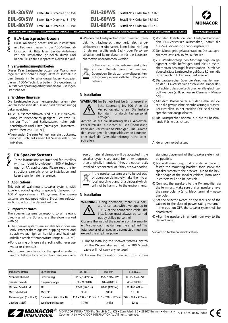 Image de la première page du manuel de l'appareil EUL-30/SW