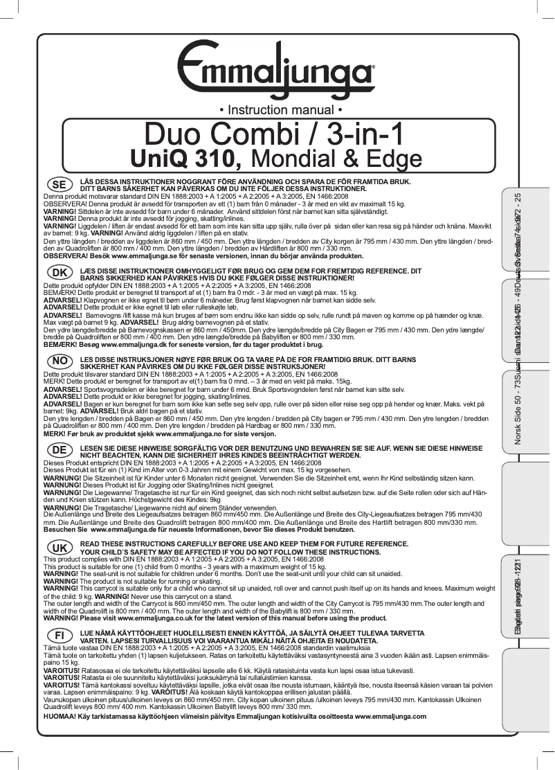 Page 1 de la notice Manuel utilisateur Emmaljunga Mondial