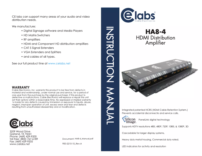 Page 1 de la notice Manuel utilisateur CE labs HA8-4