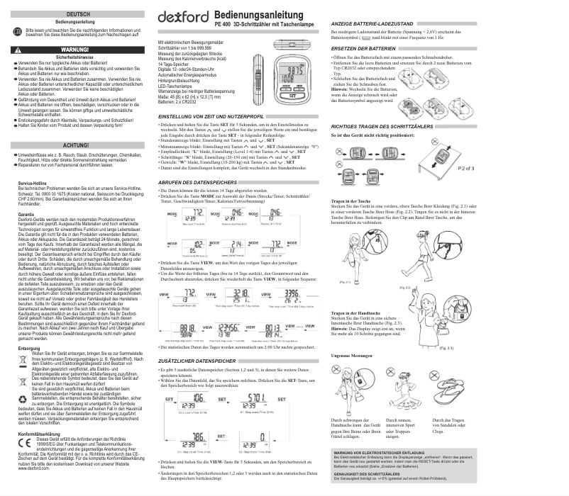 Page 1 de la notice Manuel utilisateur Dexford PE 400