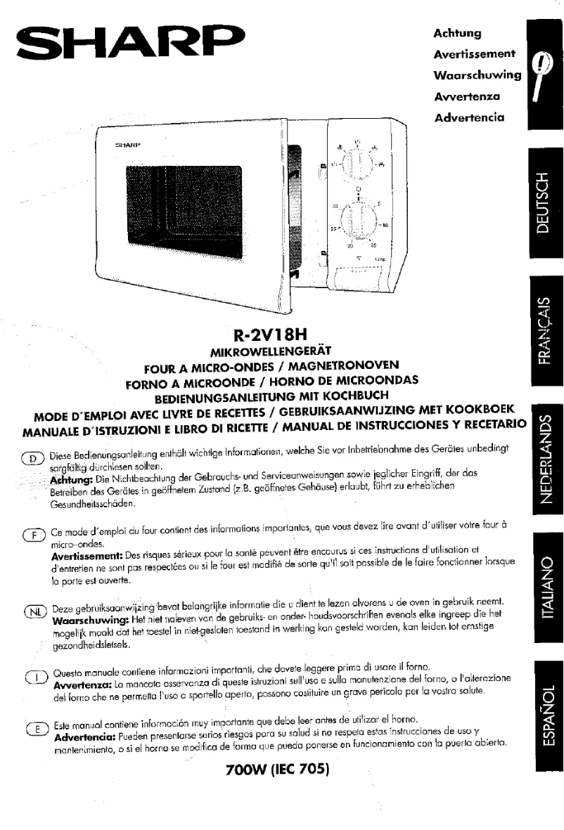 Page 1 de la notice Manuel utilisateur Sharp R-2V18H