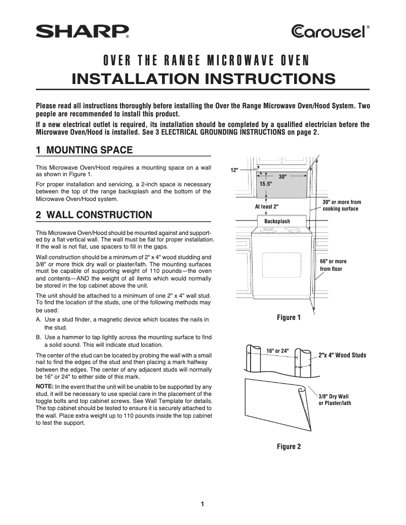 Page 1 de la notice Guide d'installation Sharp R1881LSY