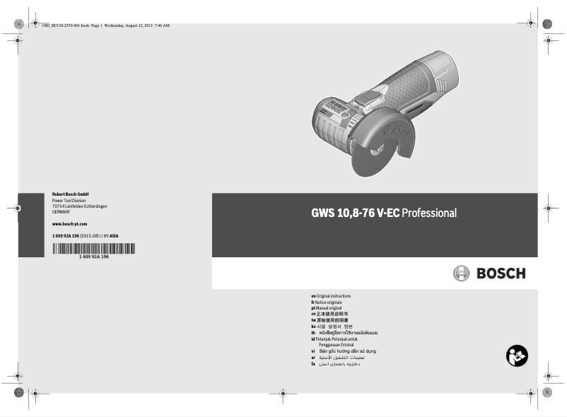 Page n°1 - Manuel utilisateur Bosch GWS 10,8-76 V-EC Professional