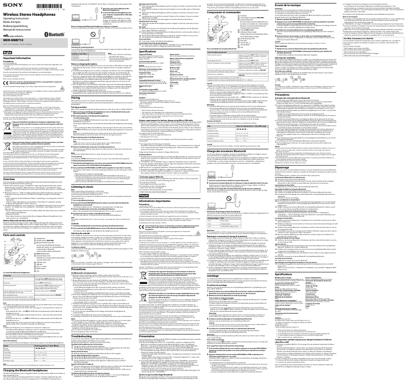 Image de la première page du manuel de l'appareil MDR-NWBT10