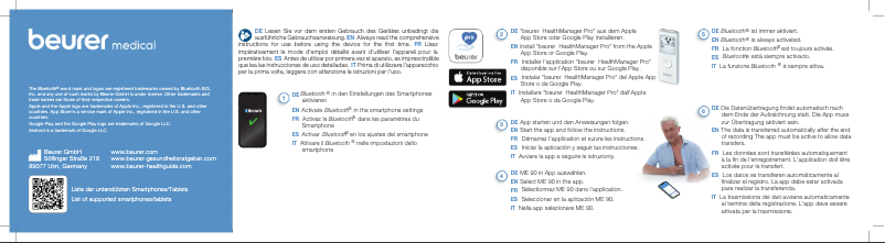 Page 1 de la notice Guide de démarrage rapide Beurer ME 90