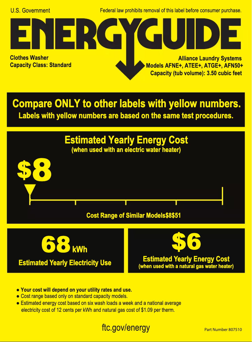 Page 1 de la notice Label énergétique Speed Queen SF7003WE