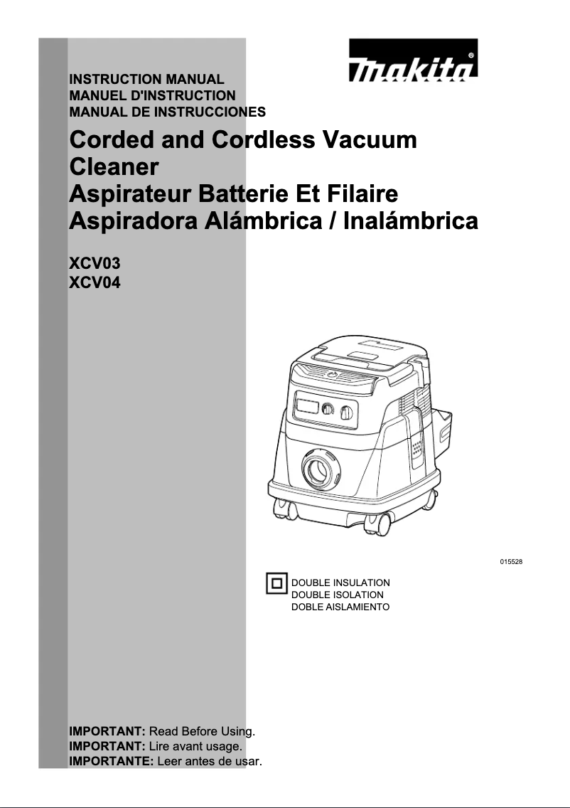Page 1 de la notice Manuel utilisateur Makita XCV04