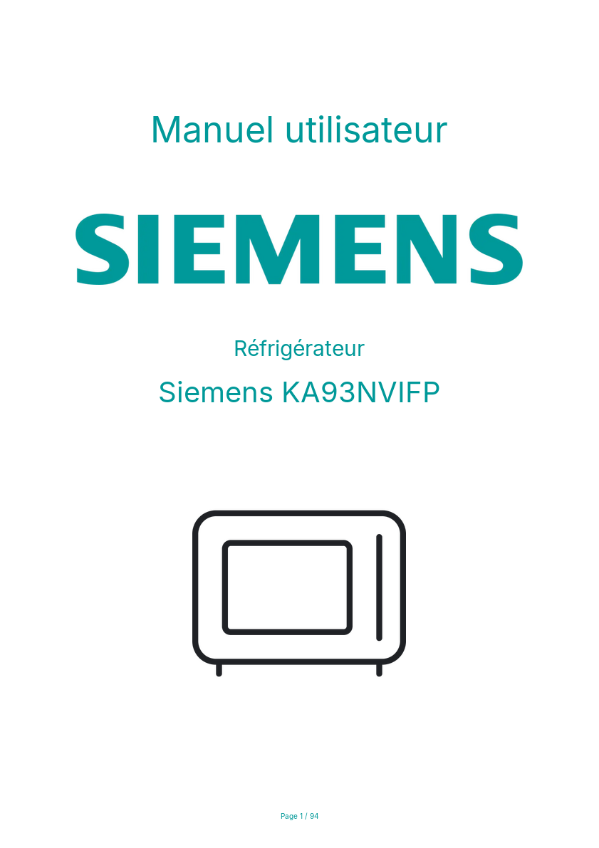 Image de la première page du manuel de l'appareil KA93NVIFP