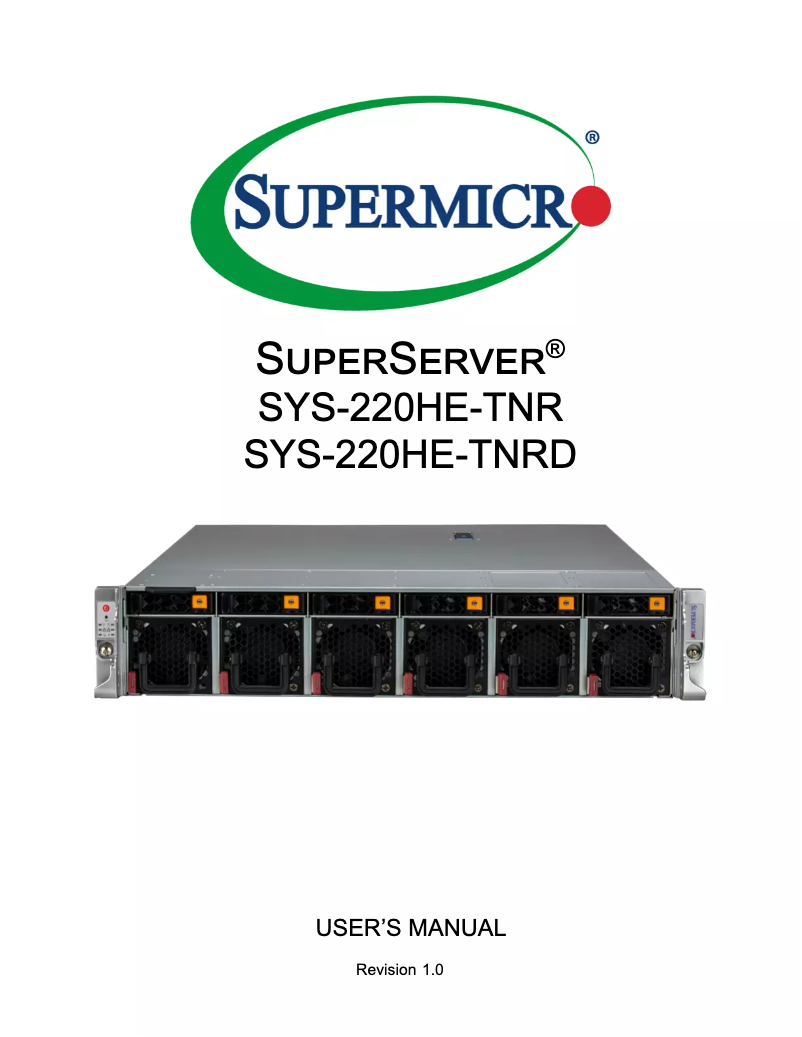Page 1 de la notice Manuel utilisateur Supermicro SuperServer SYS-220HE-TNR