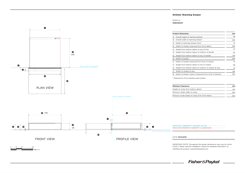 Page n°1 - Fiche technique Fisher & Paykel WB60SDEX1