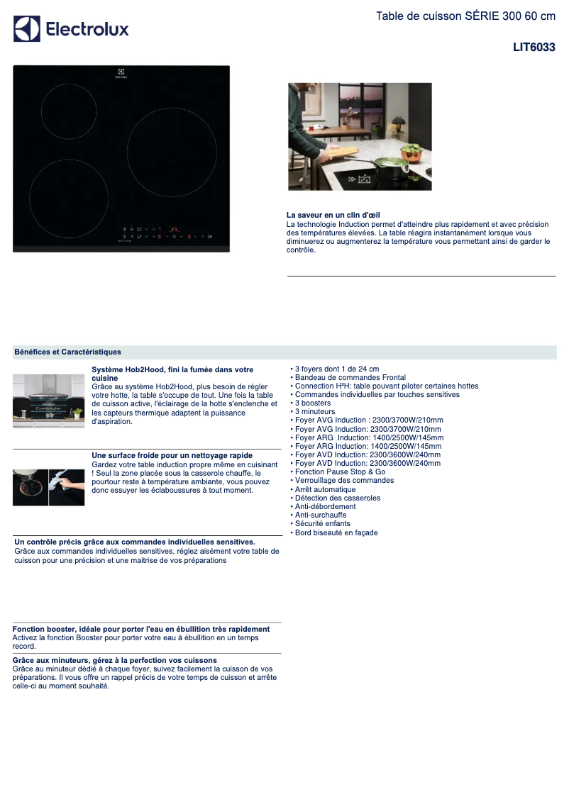 Page 1 de la notice Fiche technique Electrolux LIT6033