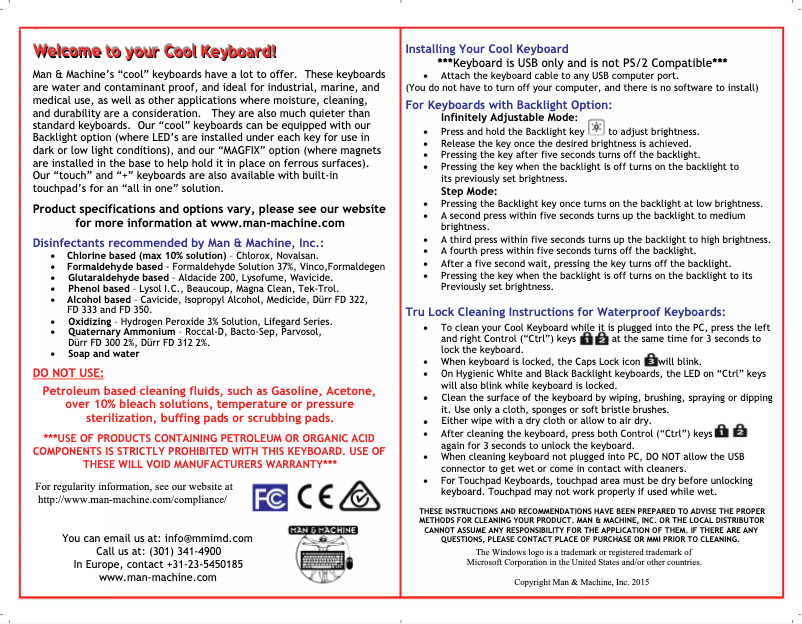 Page n°1 - Manuel utilisateur Man & Machine RCLP/MAG/BKL/W5 -LT