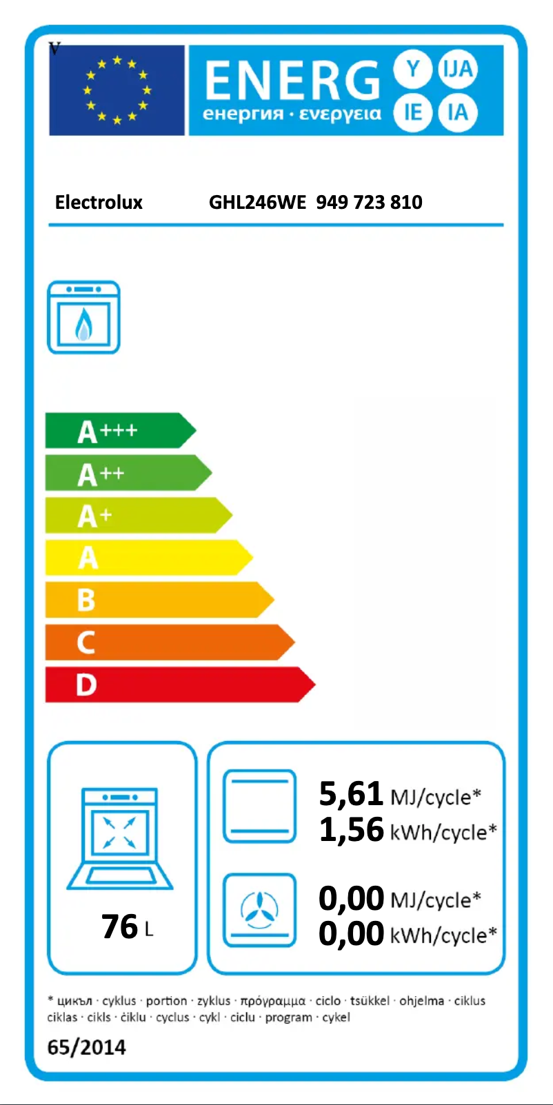 Página 1 del manual Etiqueta energética Electrolux GHL246WE