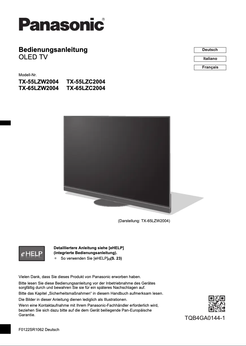 Página 1 del manual Guía de inicio rápido Panasonic TX-55LZW2004