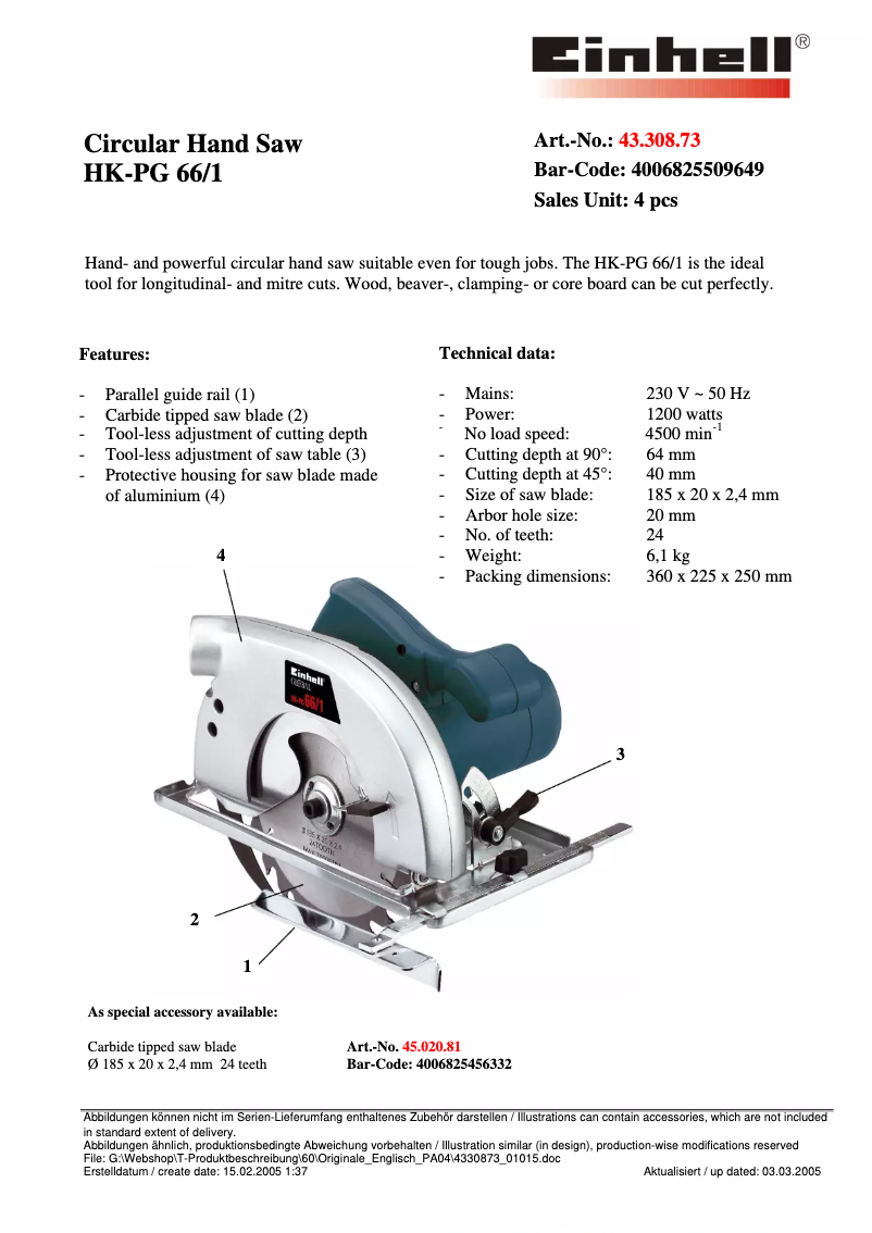 Page n°1 - Manuel utilisateur Global HK-P 66/1