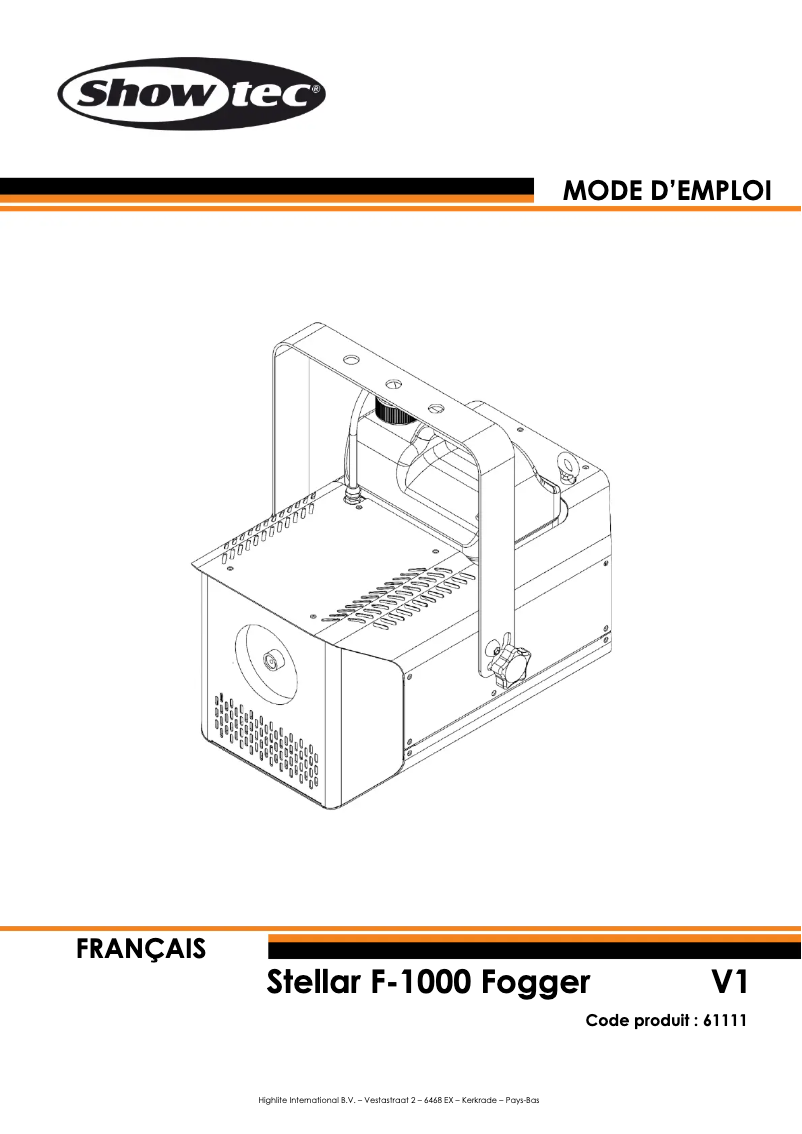 Page 1 de la notice Manuel utilisateur Showtec Stellar F-1000 Fogger