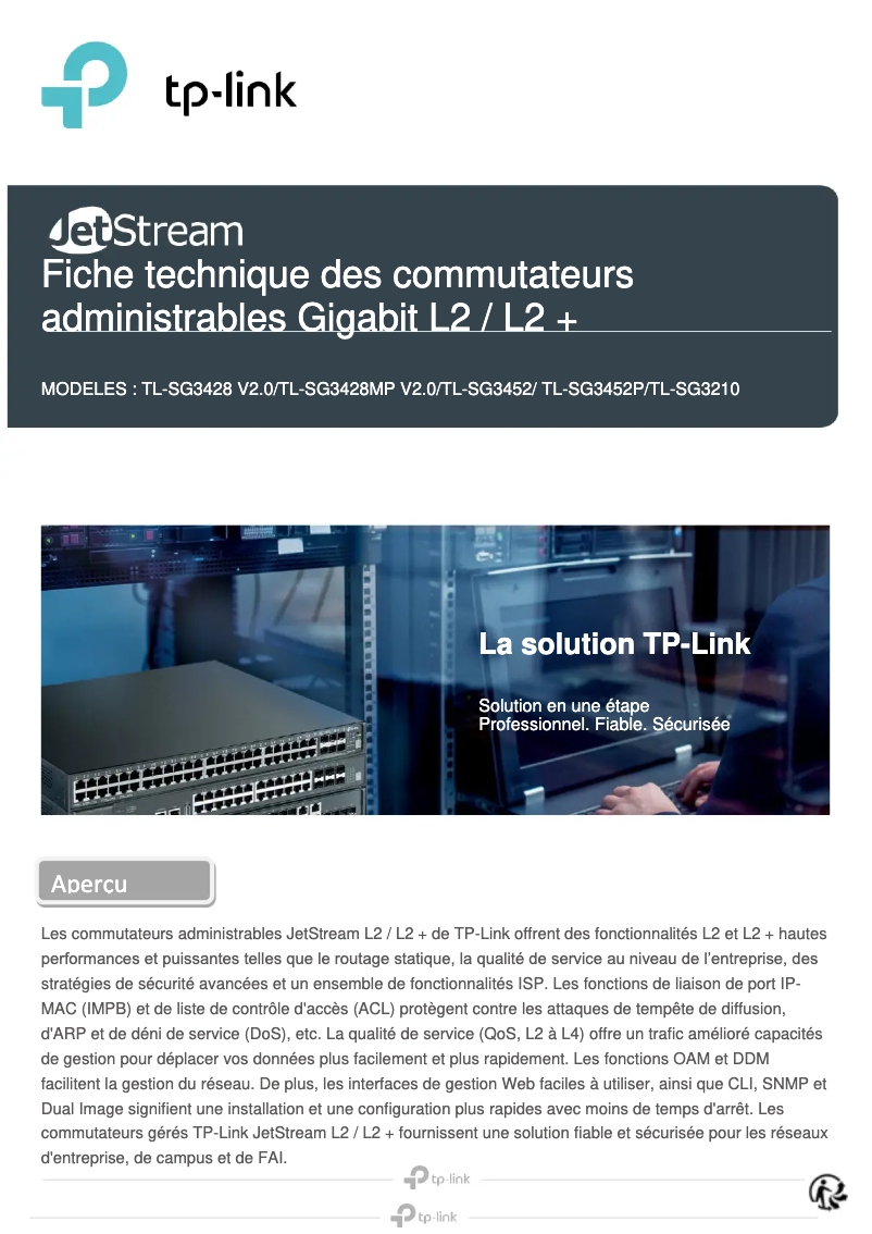 Page n°1 - Guide d'installation TP-Link TL-SG3452