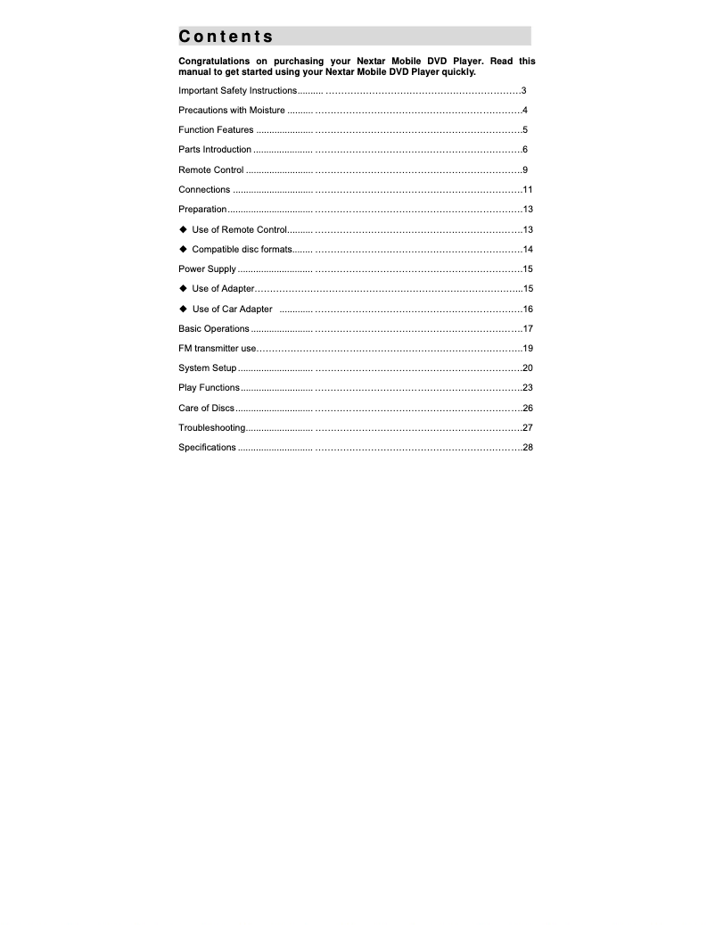 Page 1 de la notice Manuel utilisateur Nextar MP1607